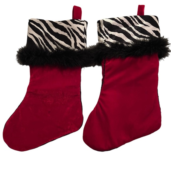 2/$20 Christmas Stockings - Zebra Print with Black Feathers - Picture 1 of 10